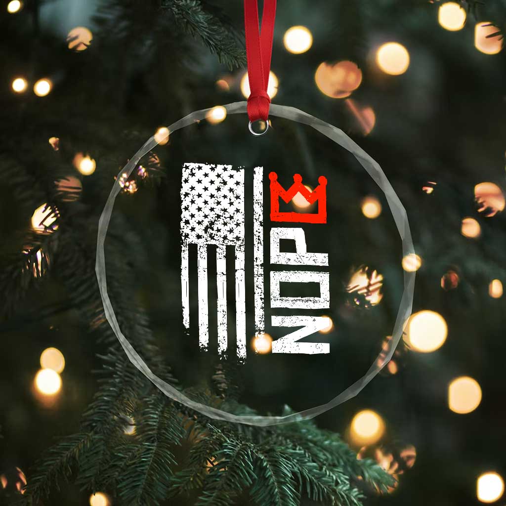 Funny Nope No Kings Vintage American Flag Crystal Glass Ornament - Print Your Wear