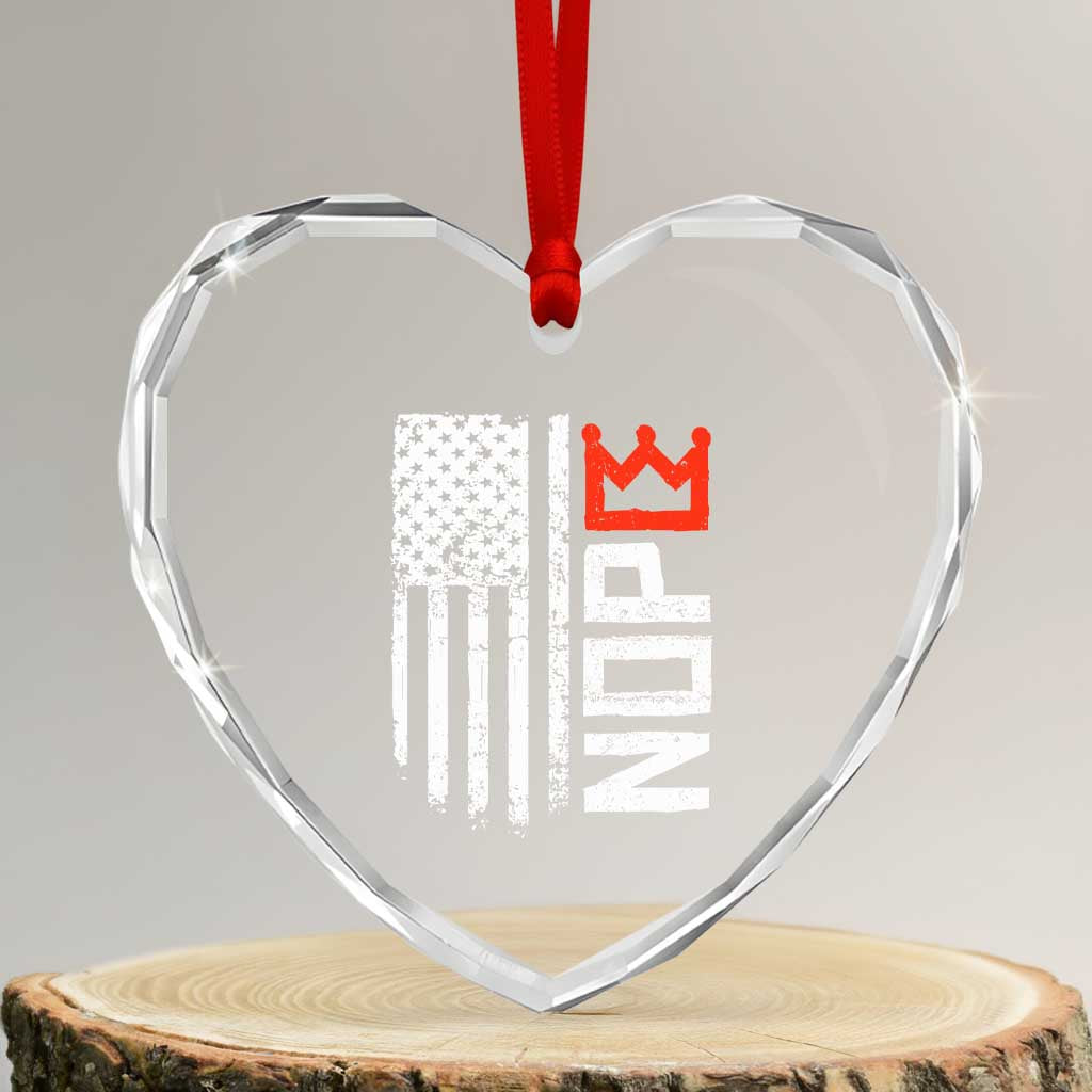 Funny Nope No Kings Vintage American Flag Heart Crystal Glass Ornament - Print Your Wear