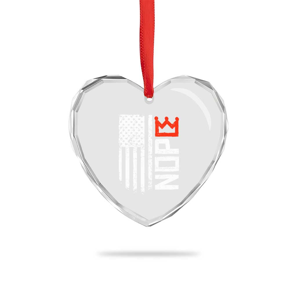 Funny Nope No Kings Vintage American Flag Heart Crystal Glass Ornament - Print Your Wear