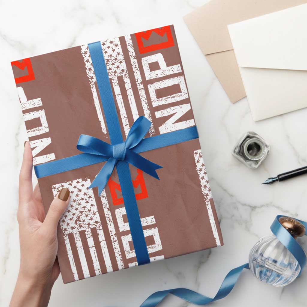 Funny Nope No Kings Vintage American Flag Wrapping Paper Roll - Print Your Wear