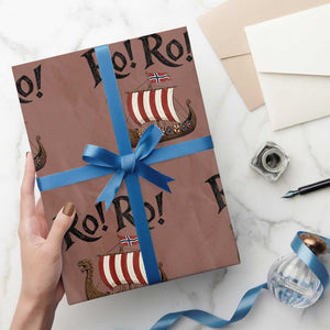 Funny Norwegian Viking Longship Ro Ro Wrapping Paper Roll Retro Norge Norway Flag Football Fans TS02 Mocha Print Your Wear