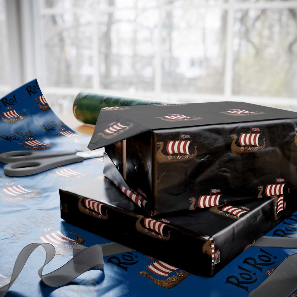 Funny Norwegian Viking Longship Ro Ro Wrapping Paper Roll Retro Norge Norway Flag Football Fans TS02 Black Print Your Wear