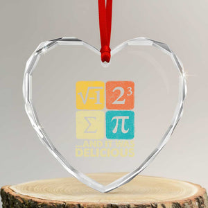 Funny Number Pi Heart Crystal Glass Ornament I Ate Some Pie and It Was Delicious Funny PI Day Math Pun TS02 Transparent Glass 3'' Heart Print Your Wear