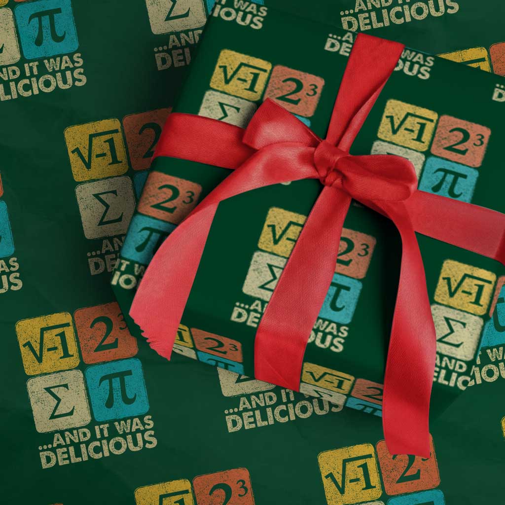 Funny Number Pi Wrapping Paper Roll I Ate Some Pie and It Was Delicious Funny PI Day Math Pun TS02 Green Print Your Wear