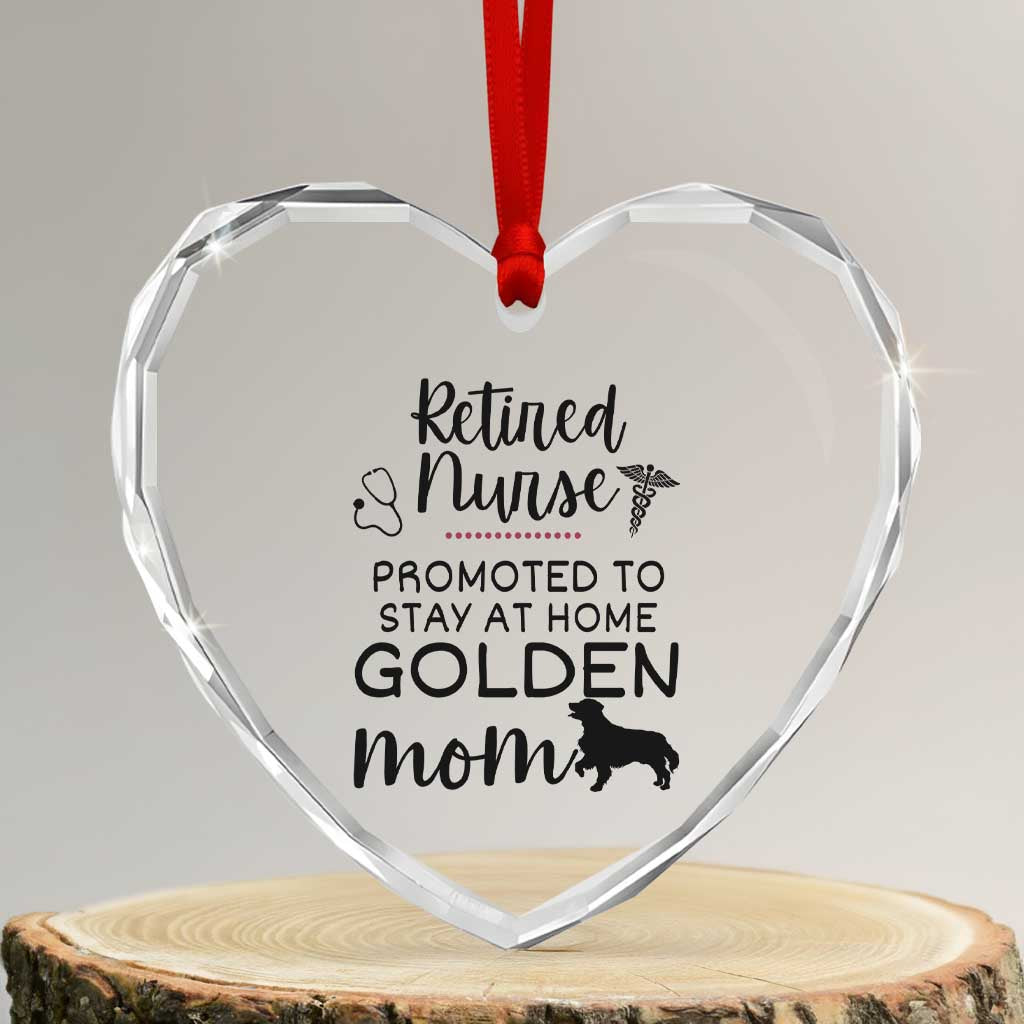 Funny Nurse Retirement Golden Mom Gift Heart Crystal Glass Ornament Promoted To Stay At Home TS12 Transparent Glass 3'' Heart Print Your Wear