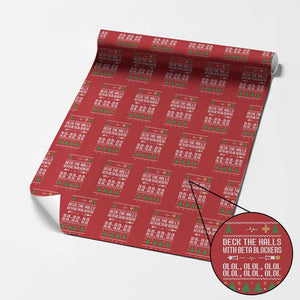 Funny Nurse Ugly Xmas Wrapping Paper Roll Deck The Hall With Beta Blockers TS10 Red Print Your Wear