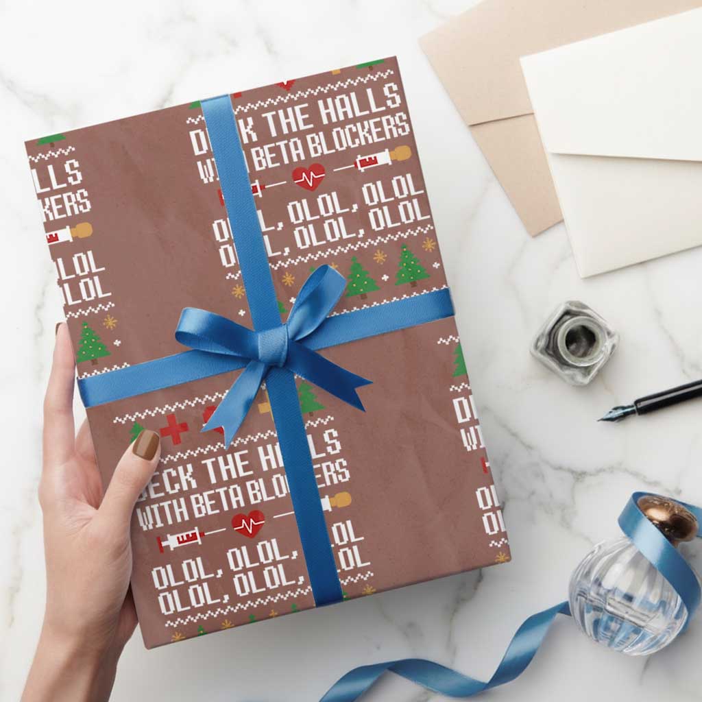 Funny Nurse Ugly Xmas Wrapping Paper Roll Deck The Hall With Beta Blockers TS10 Mocha Print Your Wear