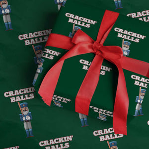 Funny Nutcracker Baseball Wrapping Paper Roll Crackin' Balls Baseball Players TS11 Green Print Your Wear