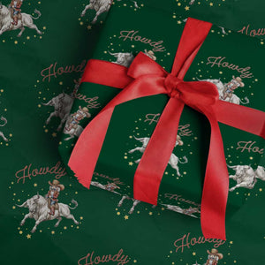 Funny Nutcracker Bull Riding Wrapping Paper Roll Howdy Western Christmas Holiday Gift TS12 Green Print Your Wear