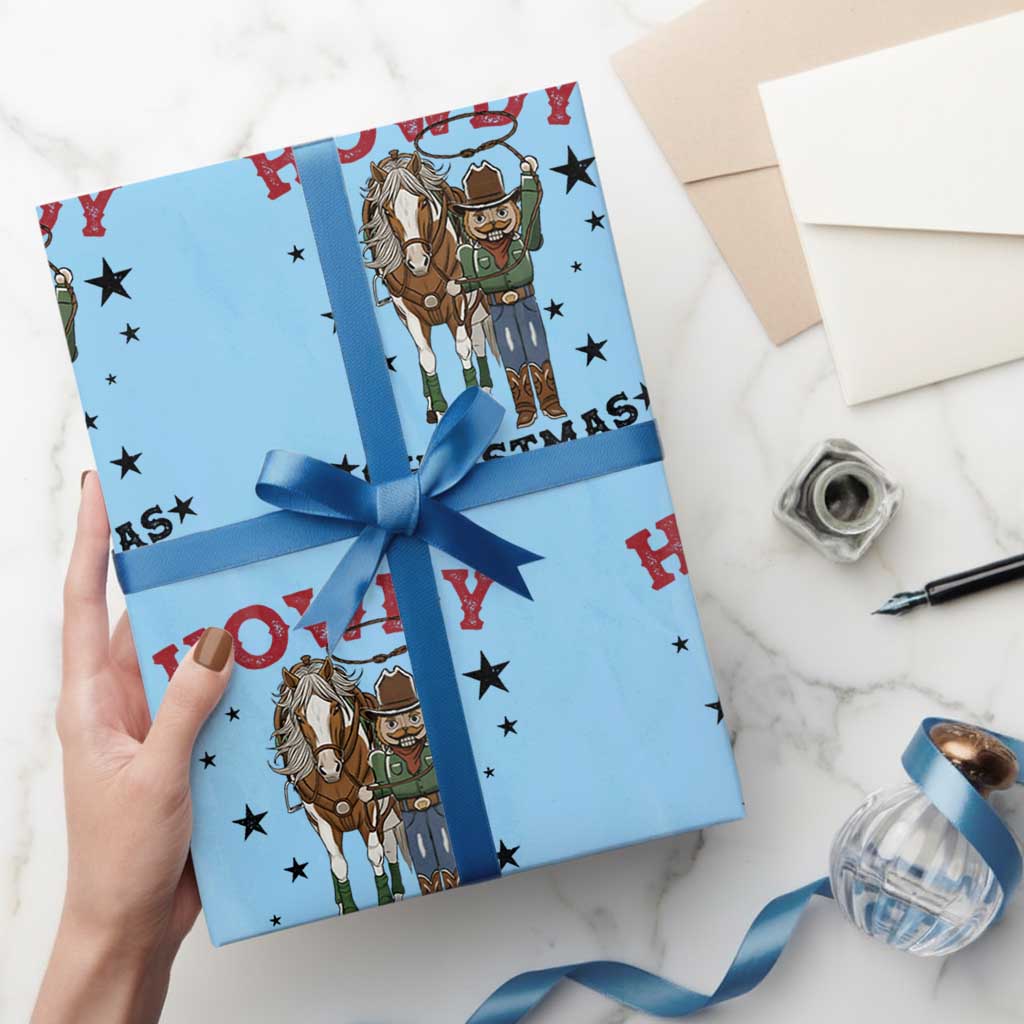 Funny Nutcracker Cowboy Howdy Christmas Wrapping Paper Roll Western Holiday Gift TS12 Light Blue Print Your Wear