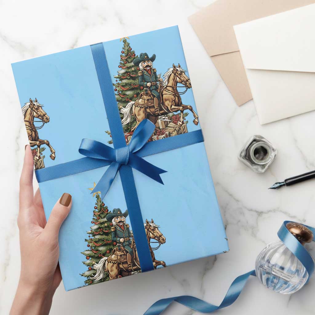 Funny Nutcracker Riding Horse Wrapping Paper Roll Western Life Christmas Gift TS12 Light Blue Print Your Wear