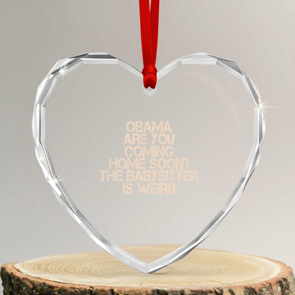 Funny Obama Joke Heart Crystal Glass Ornament The Babysitter Is Weird Political Humor TS12 Transparent Glass 3'' Heart Print Your Wear