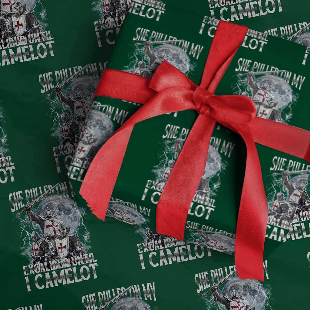 Funny Offensive Knight Meme Wrapping Paper Roll She Pulled On My Excalibur Bootleg TS10 Green Print Your Wear