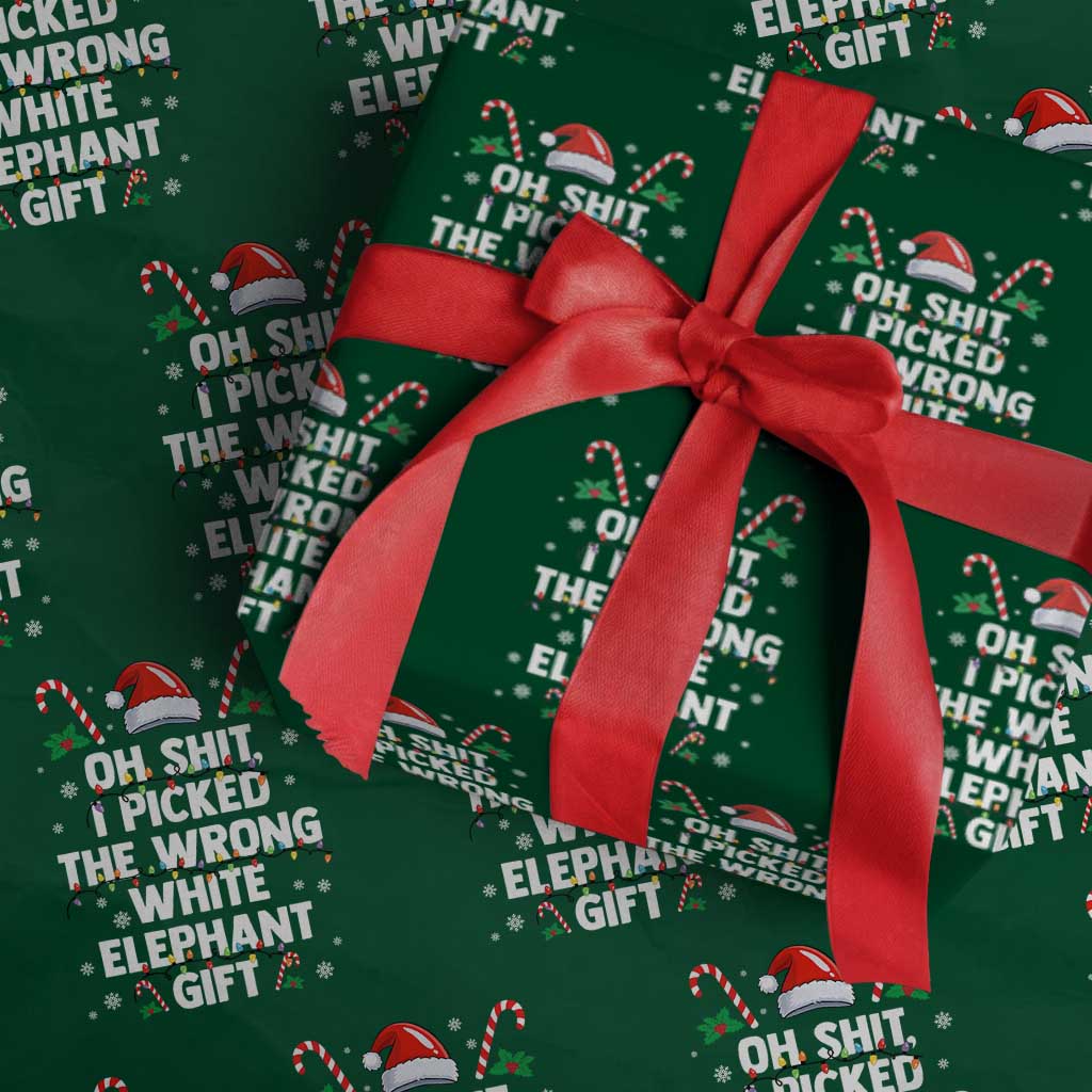 Funny Oh Shit I Picked The Wrong White Elephant Gift Wrapping Paper Roll Christmas Gift Exchange Santa Hat TS11 Green Print Your Wear