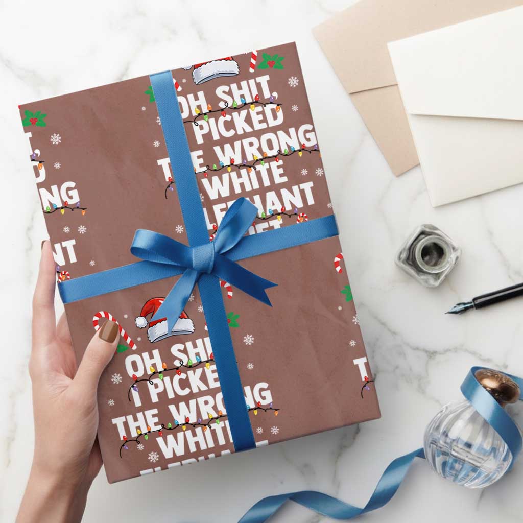 Funny Oh Shit I Picked The Wrong White Elephant Gift Wrapping Paper Roll Christmas Gift Exchange Santa Hat TS11 Mocha Print Your Wear