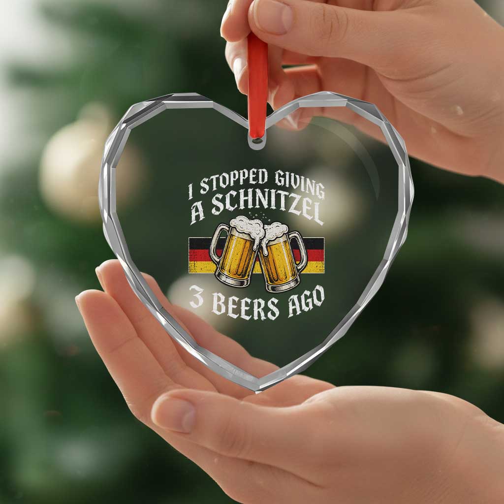 Funny Oktoberfest Beer Drinking Heart Crystal Glass Ornament I Stopped Giving A Schnitzel 3 Beers Ago