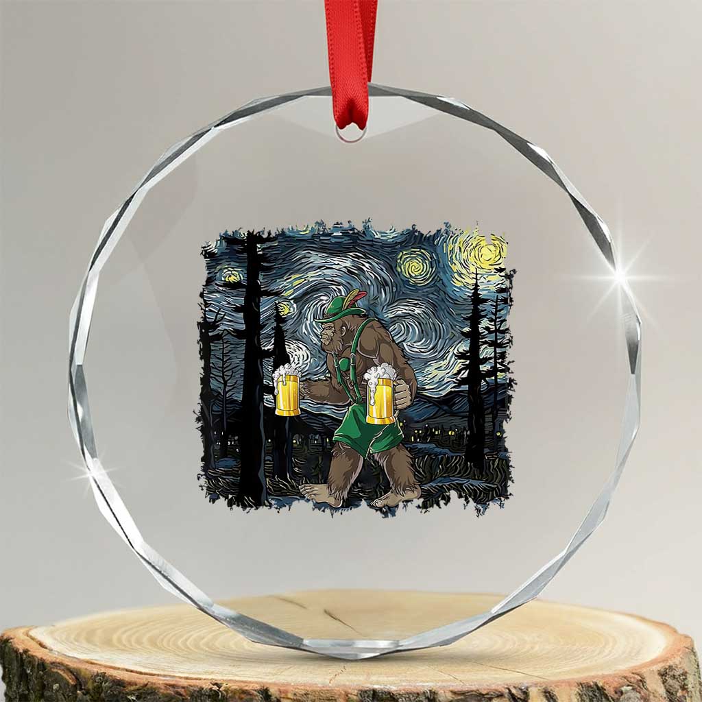 Funny Oktoberfest Bigfoot Crystal Glass Ornament Starry Night German Sasquatch Beer Lederhose TS10 Transparent Glass 3'' Circle Print Your Wear