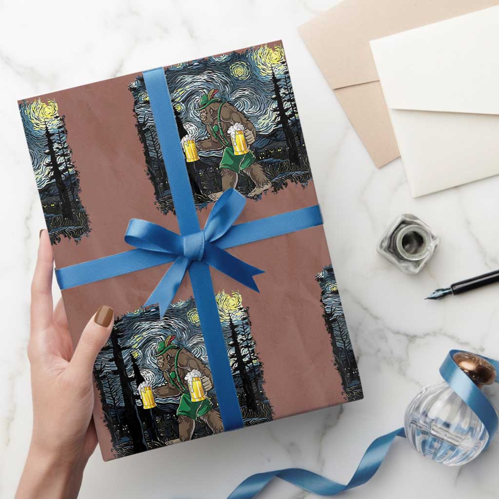 Funny Oktoberfest Bigfoot Wrapping Paper Roll Starry Night German Sasquatch Beer Lederhose TS10 Mocha Print Your Wear