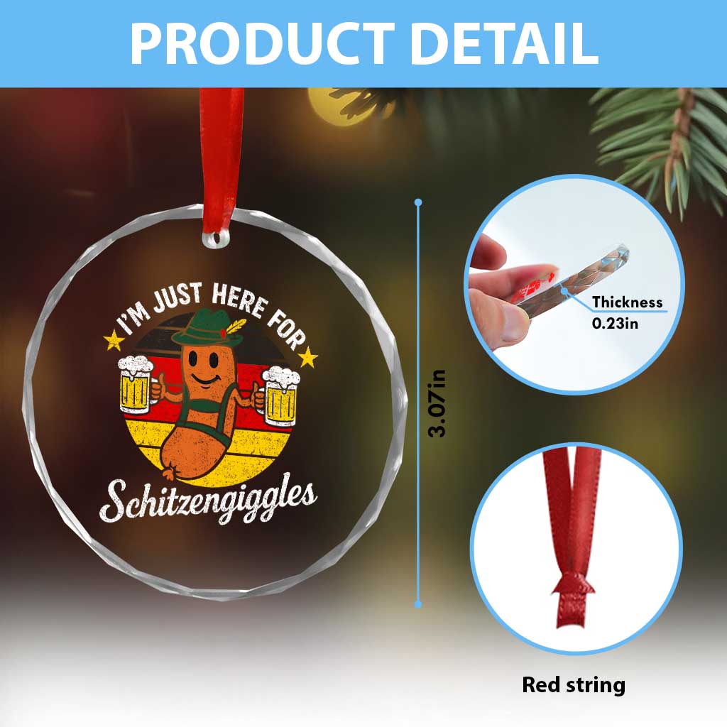 Funny Oktoberfest Crystal Glass Ornament Just Here for Schitzengiggles German Flag TS10 Print Your Wear
