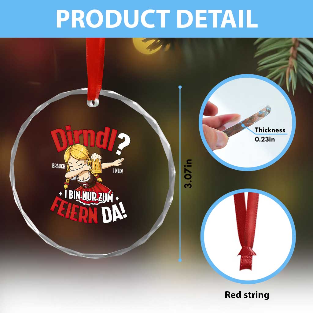Funny Oktoberfest Dab Girl Crystal Glass Ornament Dirndl I Bin Nur Zum Feiern Da Party TS02 Print Your Wear