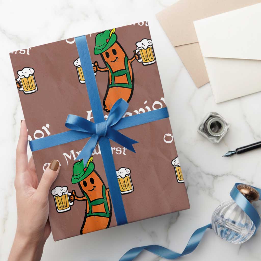 Funny Oktoberfest Wrapping Paper Roll On My Wurst Behavior German Sausage TS02 Mocha Print Your Wear
