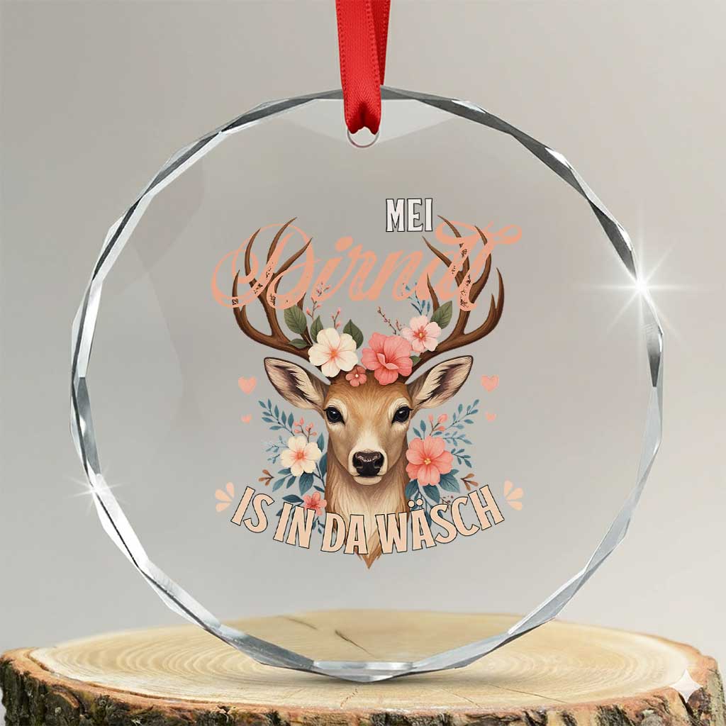 Funny Oktoberfest Deer Crystal Glass Ornament Mei Dirndl Is In Da Wasch German Bavarian Costume TS02 Transparent Glass 3'' Circle Print Your Wear