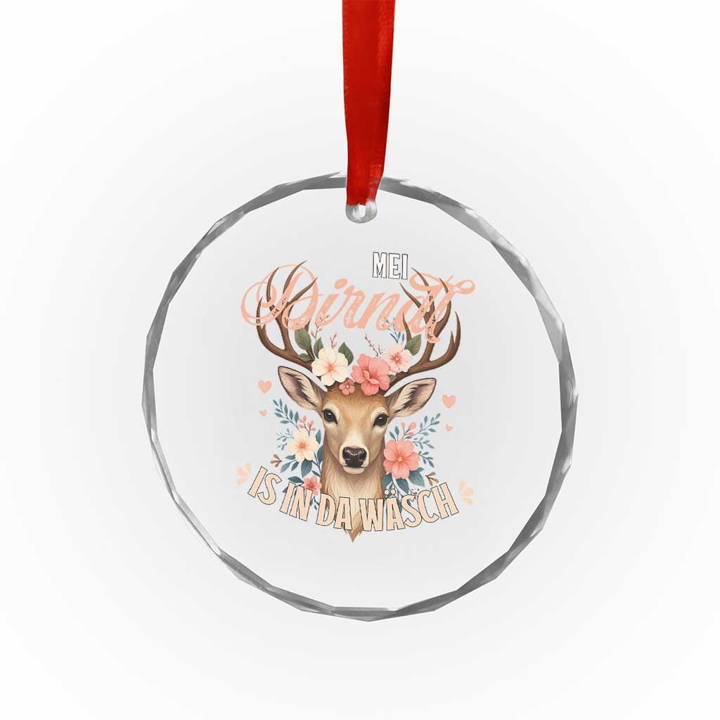 Funny Oktoberfest Deer Crystal Glass Ornament Mei Dirndl Is In Da Wasch German Bavarian Costume TS02 Transparent Glass 3'' Circle Print Your Wear