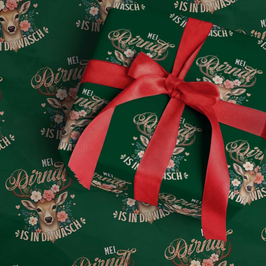 Funny Oktoberfest Deer Wrapping Paper Roll Mei Dirndl Is In Da Wasch German Bavarian Costume TS02 Green Print Your Wear