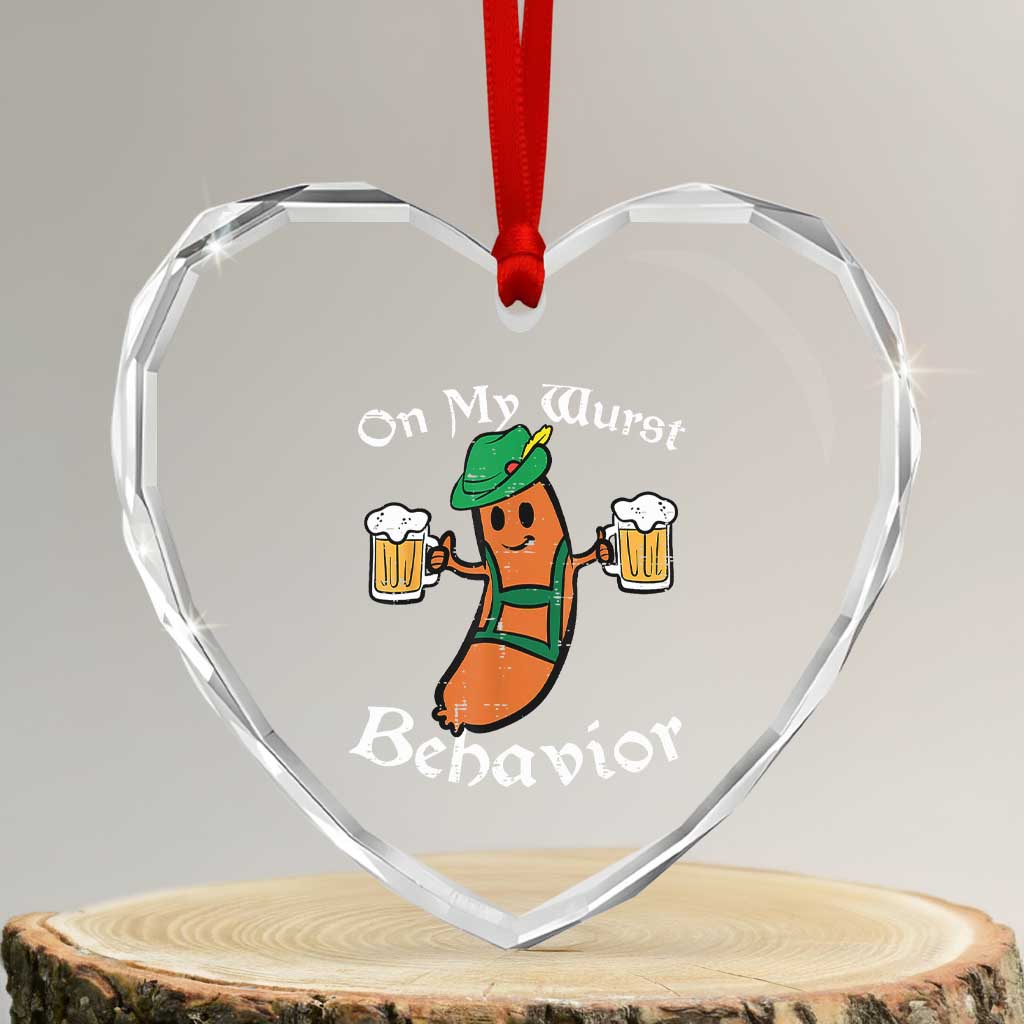 Funny Oktoberfest Heart Crystal Glass Ornament On My Wurst Behavior German Sausage TS02 Transparent Glass 3'' Heart Print Your Wear