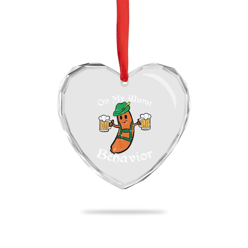Funny Oktoberfest Heart Crystal Glass Ornament On My Wurst Behavior German Sausage TS02 Print Your Wear