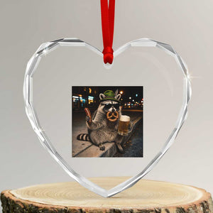 Funny Oktoberfest Raccoon Heart Crystal Glass Ornament Cute Trash Panda Beer Festival Bavarian Gift