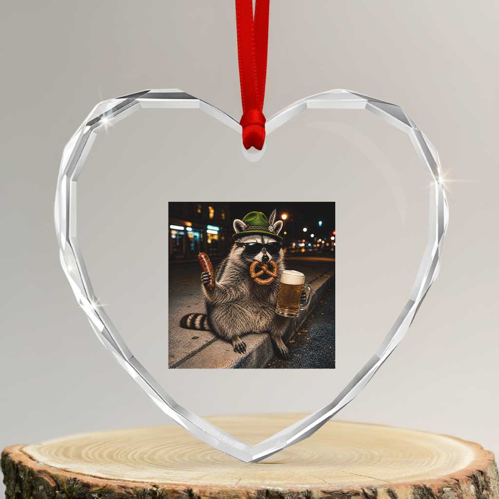 Funny Oktoberfest Raccoon Heart Crystal Glass Ornament Cute Trash Panda Beer Festival Bavarian Gift TS12 Transparent Glass 3'' Heart Print Your Wear
