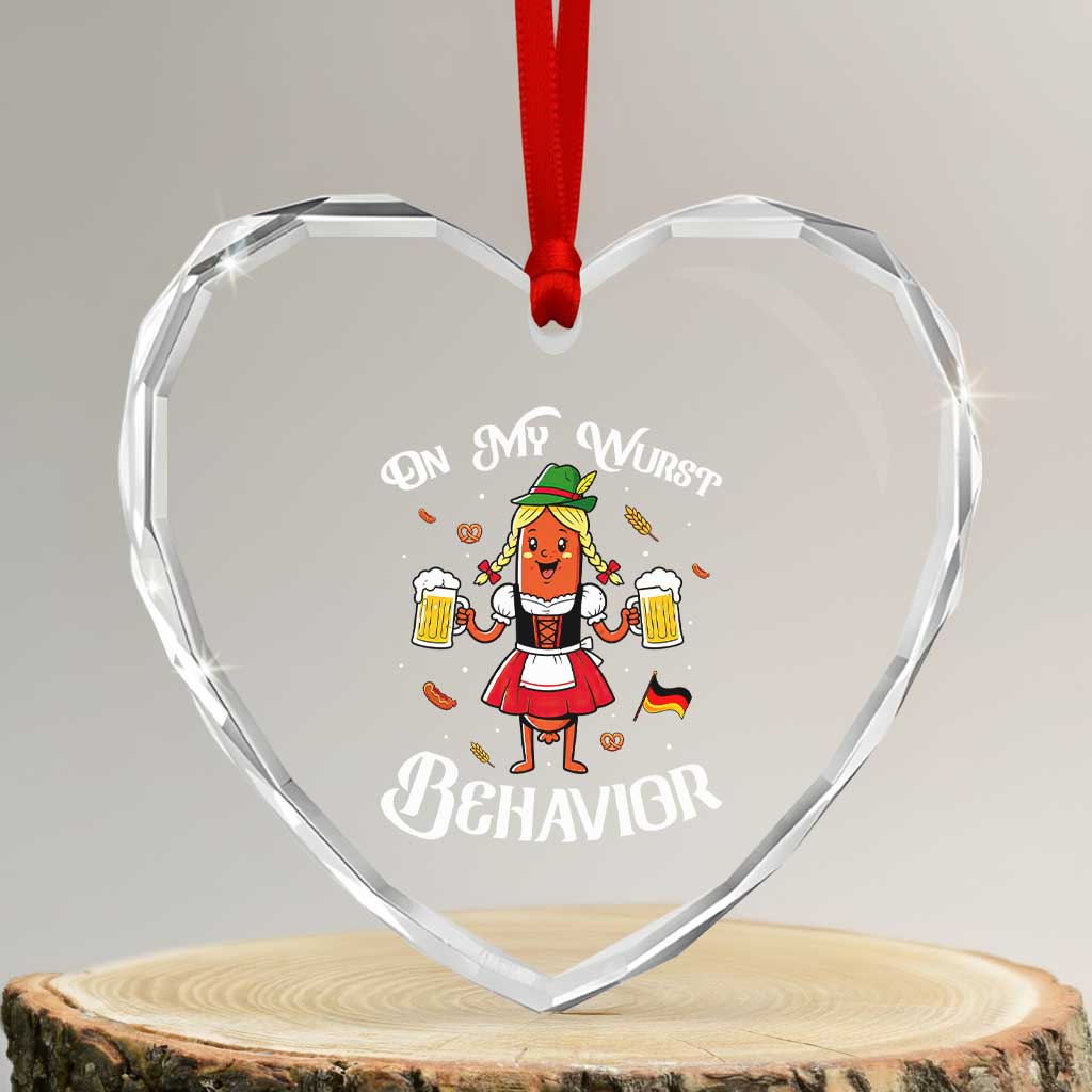 Funny Oktoberfest Sausage Dirndl German Beer Heart Crystal Glass Ornament On My Wurst Behavior TS12 Transparent Glass 3'' Heart Print Your Wear