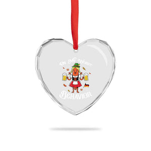 Funny Oktoberfest Sausage Dirndl German Beer Heart Crystal Glass Ornament On My Wurst Behavior