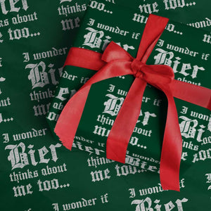 Funny Oktoberfest Wrapping Paper Roll I Wonder If Bier Thinks About Me Too Sarcastic Drinking TS10 Green Print Your Wear