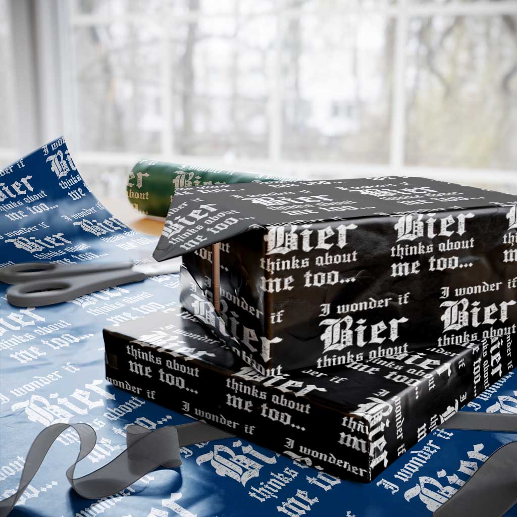 Funny Oktoberfest Wrapping Paper Roll I Wonder If Bier Thinks About Me Too Sarcastic Drinking TS10 Black Print Your Wear