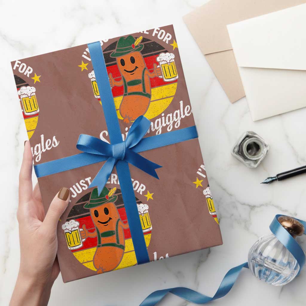 Funny Oktoberfest Wrapping Paper Roll Just Here for Schitzengiggles German Flag TS10 Mocha Print Your Wear