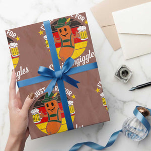 Funny Oktoberfest Wrapping Paper Roll Just Here for Schitzengiggles German Flag TS10 Mocha Print Your Wear