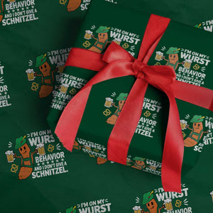 Funny Oktoberfest Wrapping Paper Roll On My Wurst Behavior Sarcastic German TS10 Green Print Your Wear