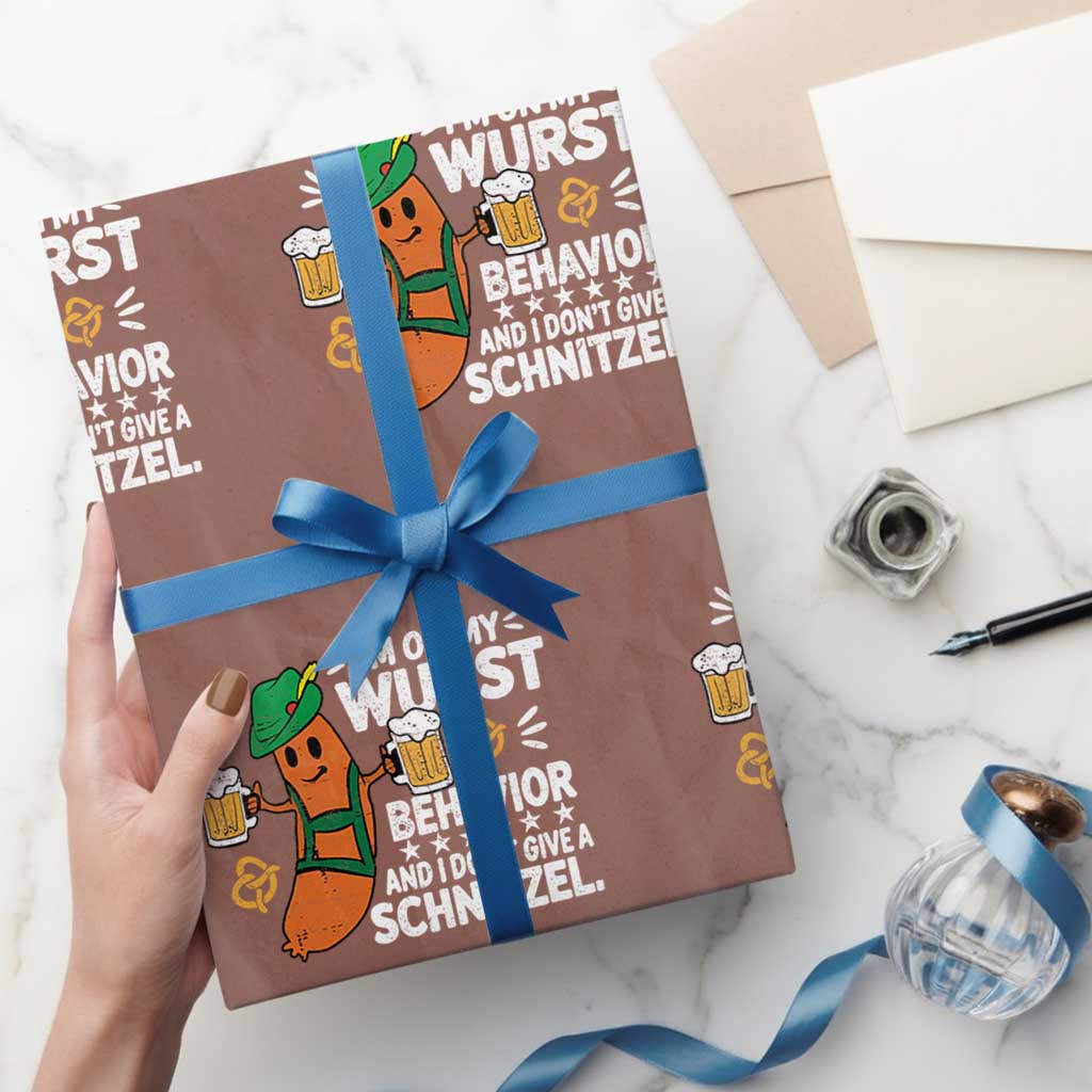 Funny Oktoberfest Wrapping Paper Roll On My Wurst Behavior Sarcastic German TS10 Mocha Print Your Wear
