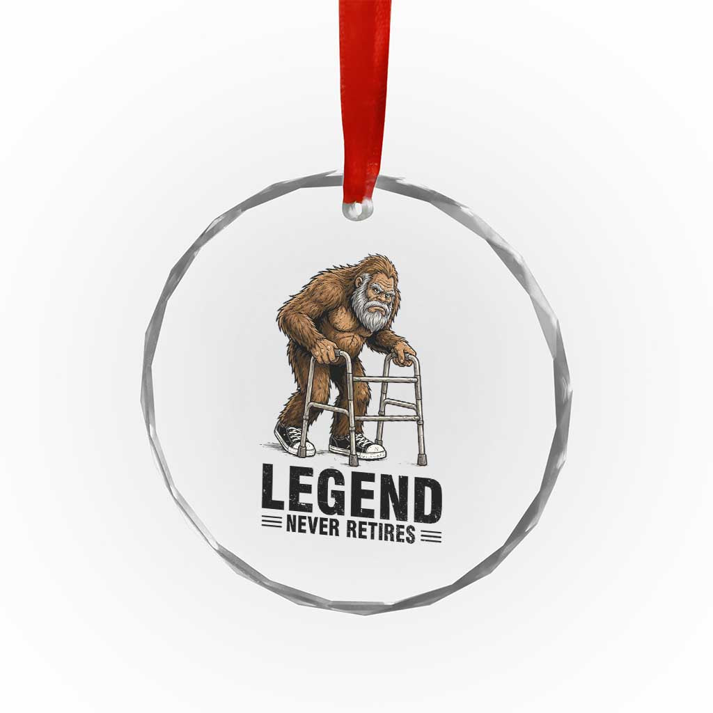 Funny Old Bigfoot Retirement Gift Crystal Glass Ornament Legend Never Retires