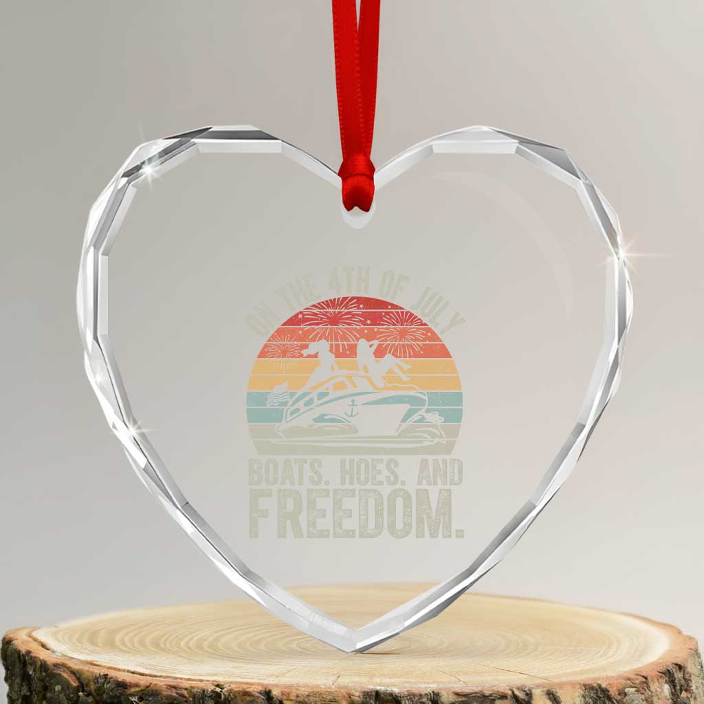 Funny On The 4th Of July Boats Hoes And Freedom Heart Crystal Glass Ornament - Print Your Wear