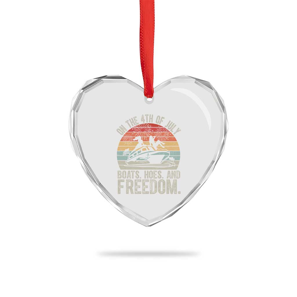 Funny On The 4th Of July Boats Hoes And Freedom Heart Crystal Glass Ornament - Print Your Wear