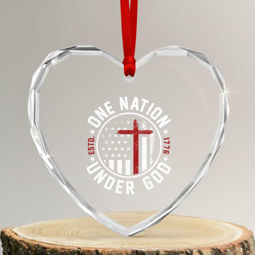 Funny One Nation Under God ESTD 1776 Heart Crystal Glass Ornament 4th Of July Patriotic Christian TS11 Transparent Glass 3'' Heart Print Your Wear