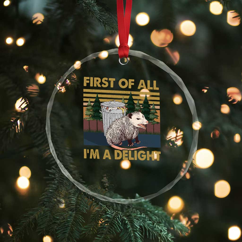 Funny Opossum Crystal Glass Ornament First Of All I'm A Delight Retro Vintage TS02 Print Your Wear