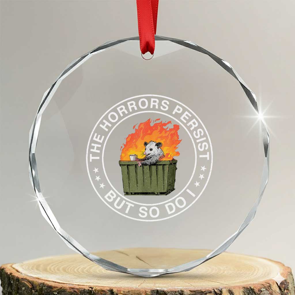 Funny Opossum Crystal Glass Ornament The Horrors Persist But So Do I Lil Dumpster Fire TS11 Transparent Glass 3'' Circle Print Your Wear