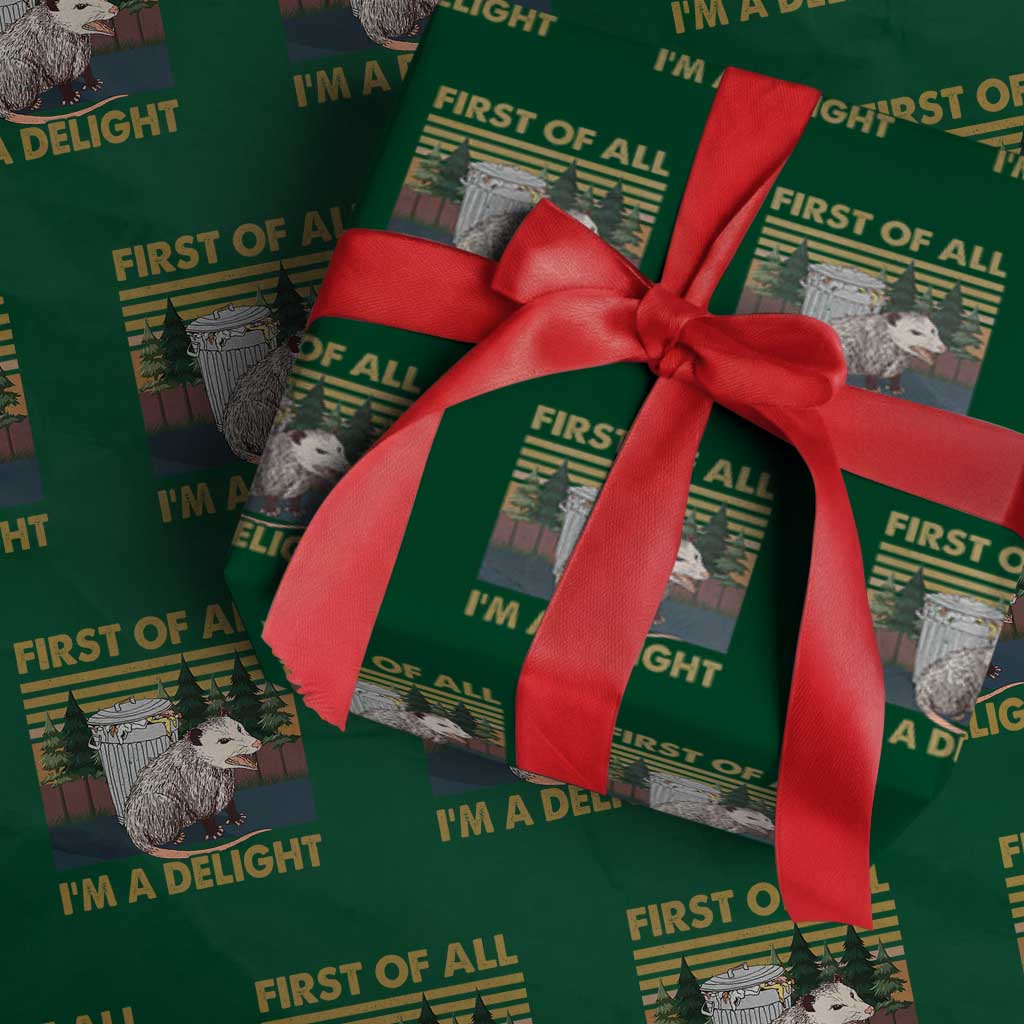 Funny Opossum Wrapping Paper Roll First Of All I'm A Delight Retro Vintage TS02 Green Print Your Wear