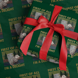 Funny Opossum Wrapping Paper Roll First Of All I'm A Delight Retro Vintage TS02 Green Print Your Wear
