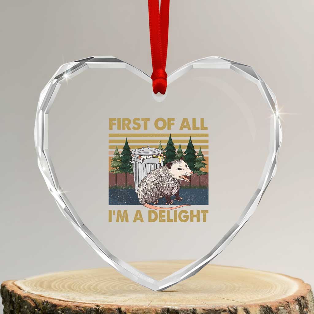 Funny Opossum Heart Crystal Glass Ornament First Of All I'm A Delight Retro Vintage TS02 Transparent Glass 3'' Heart Print Your Wear