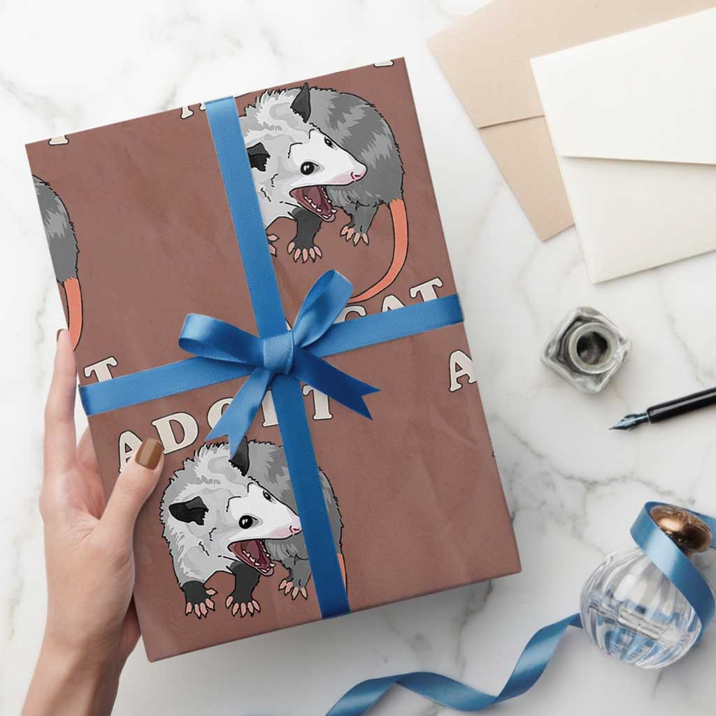 Funny Opossum Meme Wrapping Paper Roll Adopt A Cat Possum Team Trash Vibes TS02 Mocha Print Your Wear
